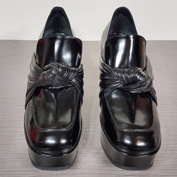 Celine Phoebe Phile Black Leather Bow Wedge Platform Shoe Womens Size 5.5 / 35.5 - Picture 2 of 8